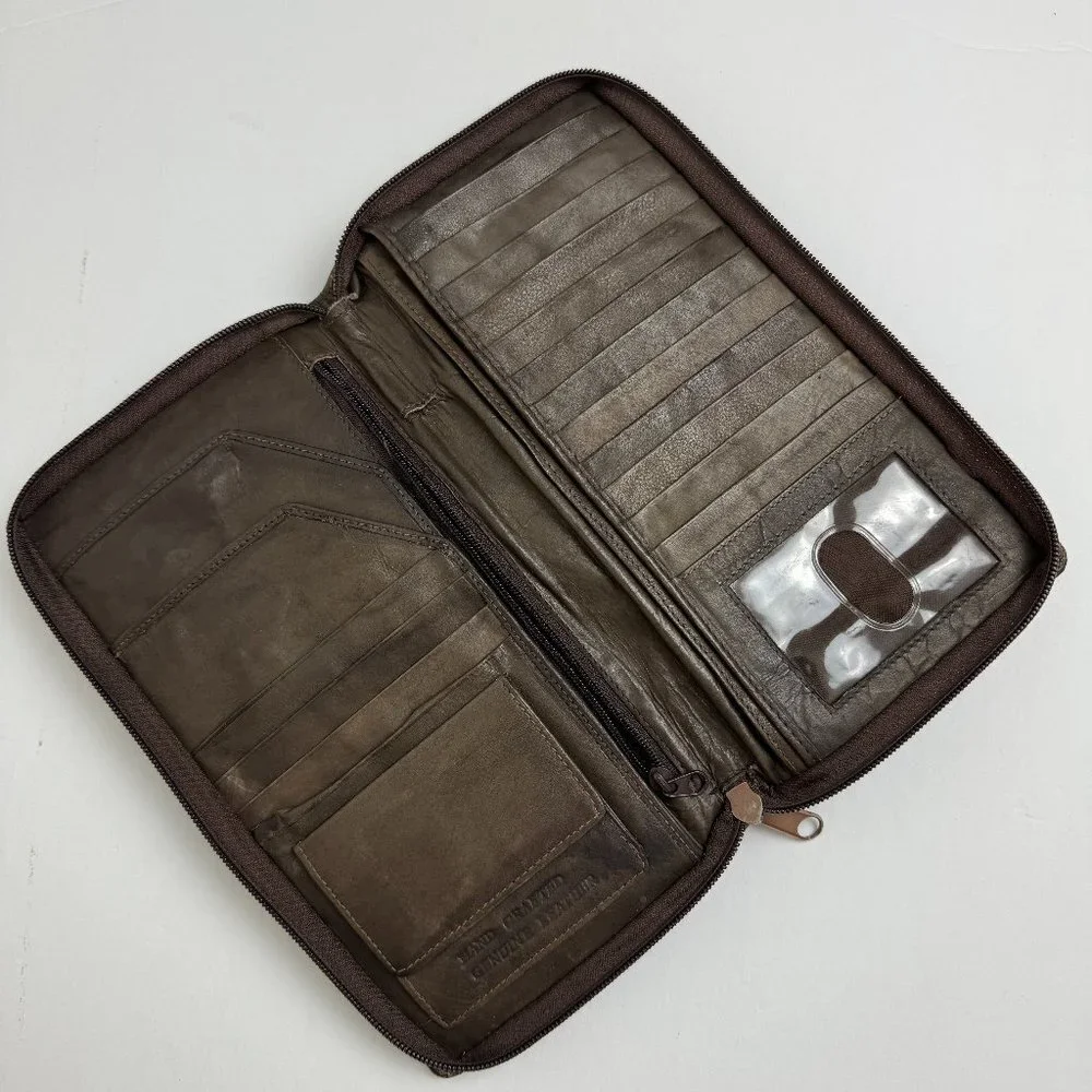 Large Genuine Leather Wallet Travel Passport Cards ID